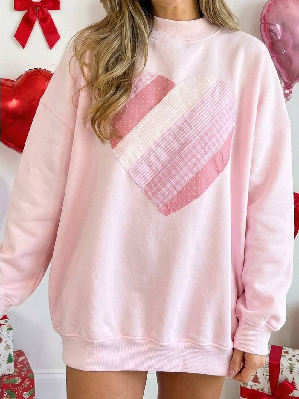 Valentine Sweetheart Patchwork Mockneck Sweatshirt